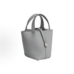 HERMES Picotin Lock 18 Silver Buckle Basket Bucket Bag Handbag 18 Women P0 Gris Pantin Puppet Grey